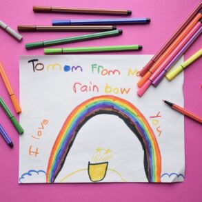 Handmade happy Mother's Day card with a rainbow