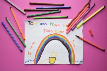 Handmade happy Mother's Day card with a rainbow